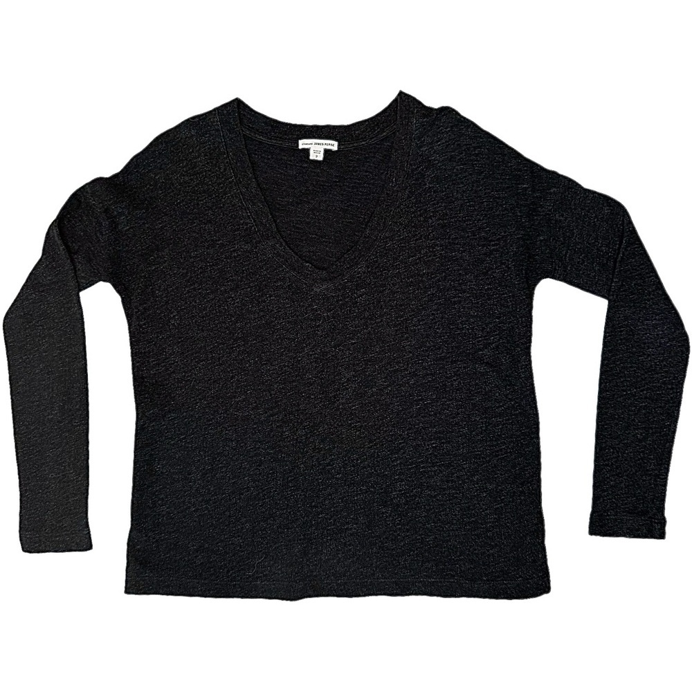 JAMES PERSE Long Sleeve V-Neck Top Black Knit Size 2/Medium - Picture 1 of 12